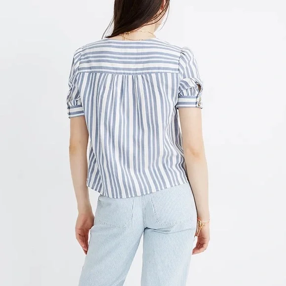 Madewell Plaza Button-Front Shirt in Blue Stripe - Picture 4 of 9